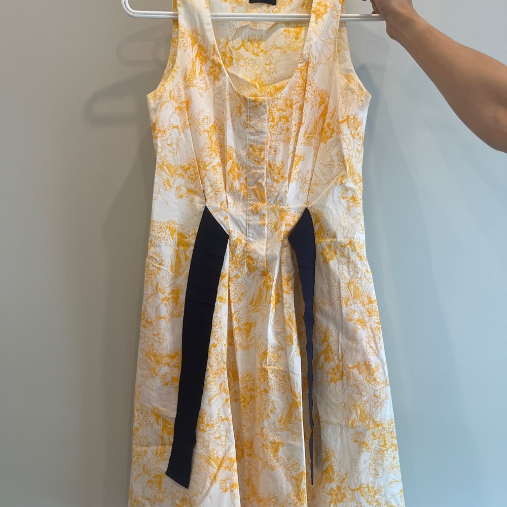 Kookai Yellow Floral Midi Dress with Black Accents